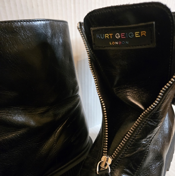 Kurt Geiger Black Leather Ankle Boots Zip-Up Sz.9 Chunky Grunge Bikercore Goth - Picture 14 of 15